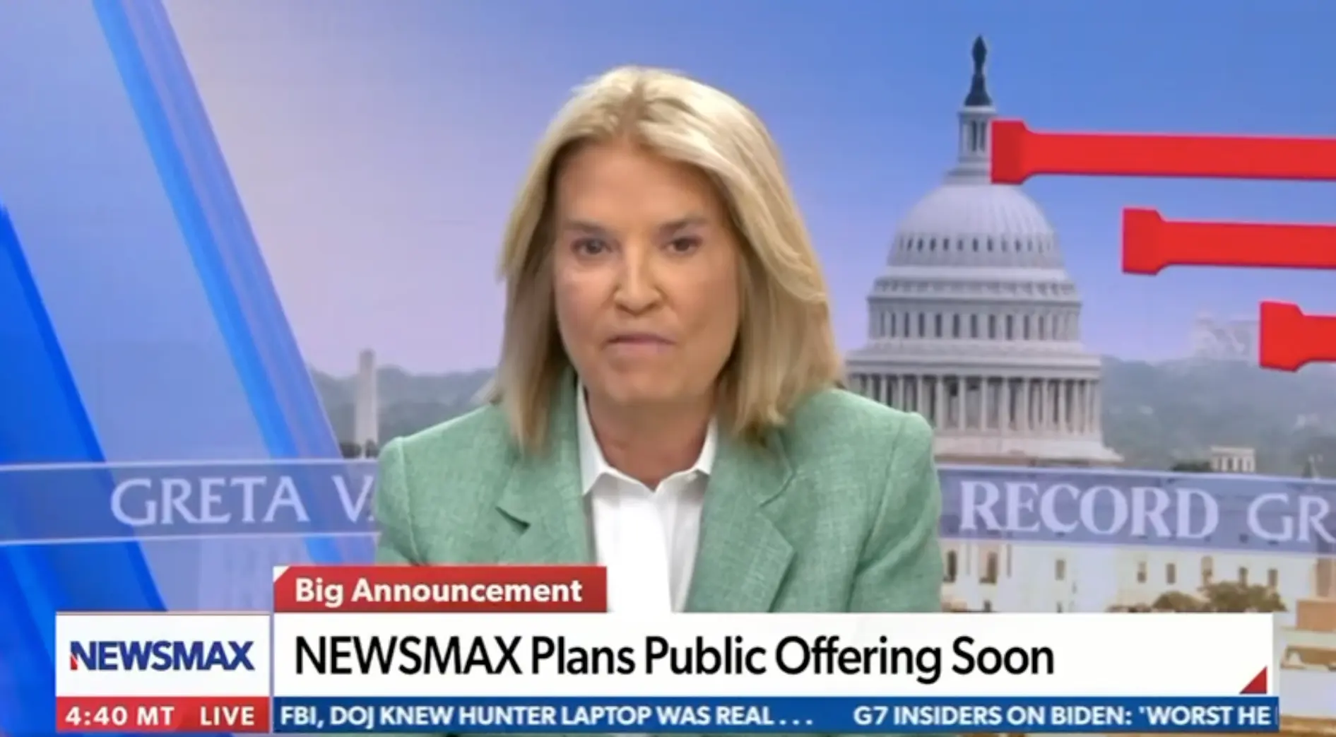 TV appearance on Greta Van Susteren's show on Newsmax!